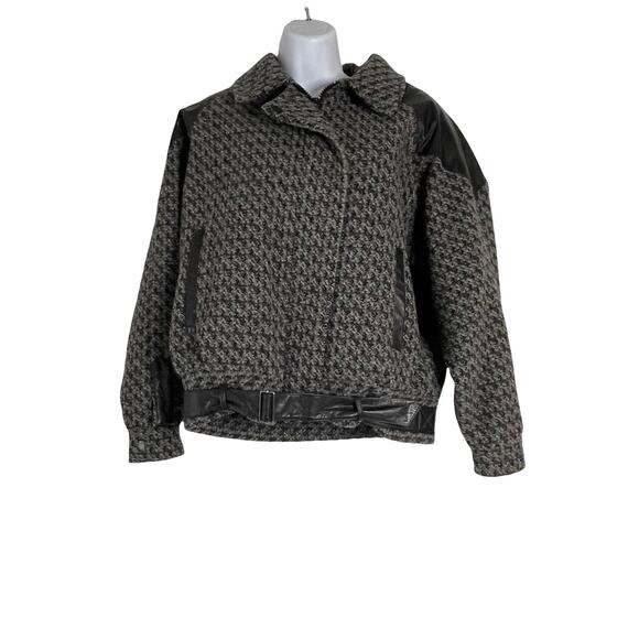 Anne-Gee Women's Size‎ 7/8 Tweed Moto Black Gray Bomber Jacket - Picture 1 of 9